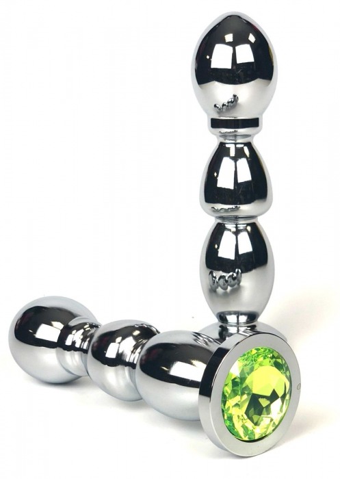 Серебристая анальная пробка-ёлочка с лаймовым кристаллом - 12,5 см. - Vandersex - купить с доставкой в Москве