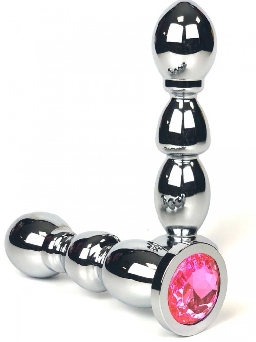 Серебристая анальная пробка-ёлочка с розовым кристаллом - 12,5 см. - Vandersex - купить с доставкой в Москве