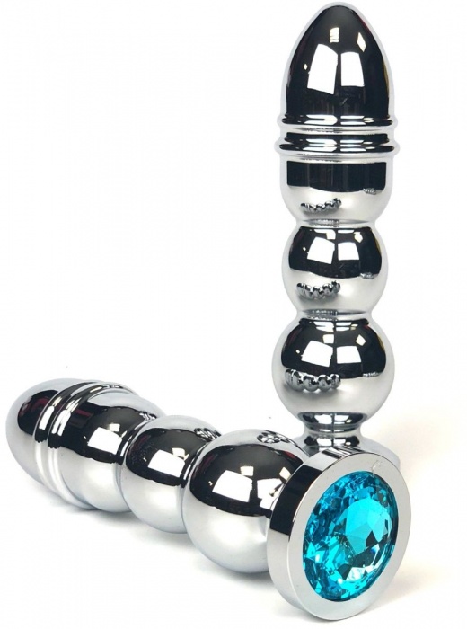 Серебристая анальная ёлочка с голубым кристаллом - 13 см. - Vandersex - купить с доставкой в Москве