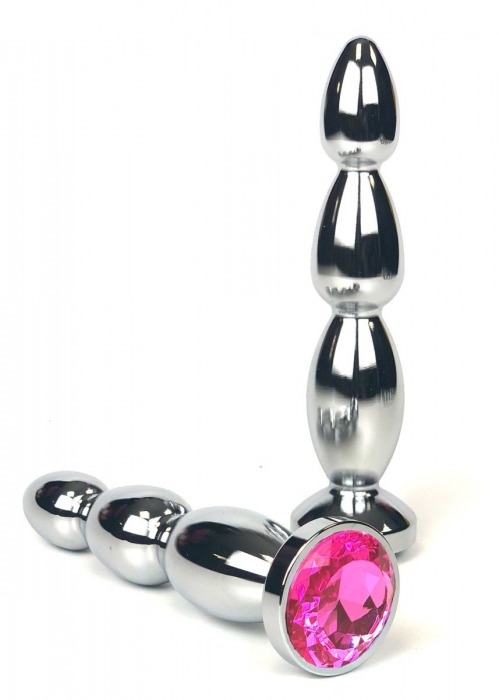 Серебристая удлиненная анальная ёлочка с розовым кристаллом - 12 см. - Vandersex - купить с доставкой в Москве