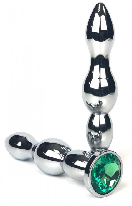 Серебристая коническая анальная пробка-ёлочка с зеленым кристаллом - 12 см. - Vandersex - купить с доставкой в Москве