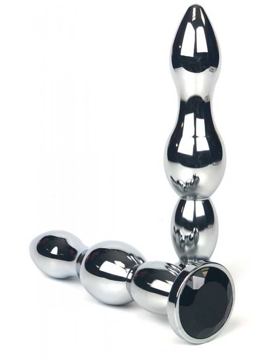 Серебристая коническая анальная пробка-ёлочка с черным кристаллом - 12 см. - Vandersex - купить с доставкой в Москве