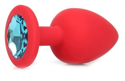 Красная силиконовая анальная пробка с голубым стразом - 6,8 см. - Vandersex - купить с доставкой в Москве