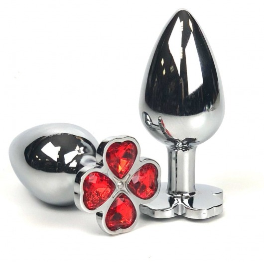 Серебристая анальная втулка с клевером из красных кристаллов - 6,5 см. - Vandersex - купить с доставкой в Москве