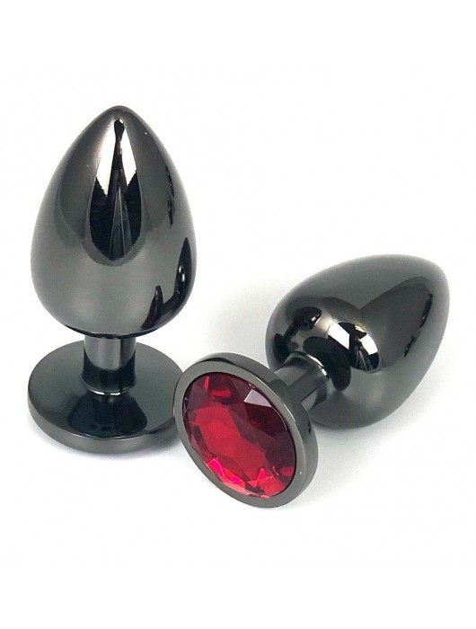 Черная металлическая анальная пробка с красным стразом - 9 см. - Vandersex - купить с доставкой в Москве