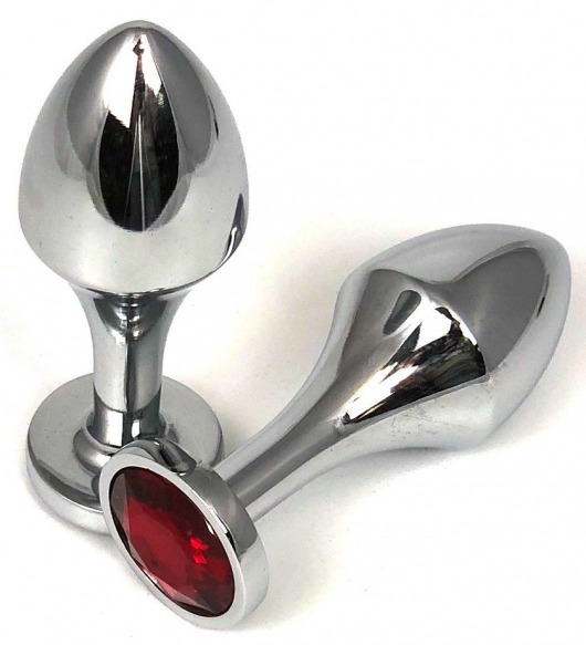 Серебристая анальная пробка на удлиненной ножке с красным кристаллом - 9 см. - Vandersex - купить с доставкой в Москве