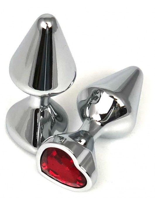 Серебристая анальная пробка с красным кристаллом-сердцем - 8 см. - Vandersex - купить с доставкой в Москве