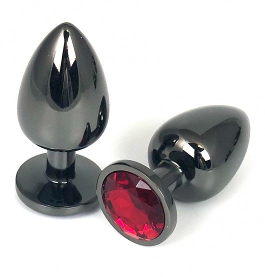 Черная металлическая анальная пробка с красным стразом - 6,5 см. - Vandersex - купить с доставкой в Москве