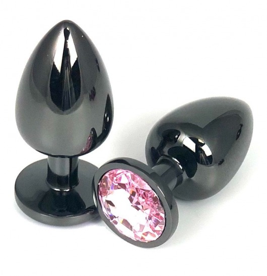 Черная металлическая анальная пробка с нежно-розовым стразом - 6,5 см. - Vandersex - купить с доставкой в Москве