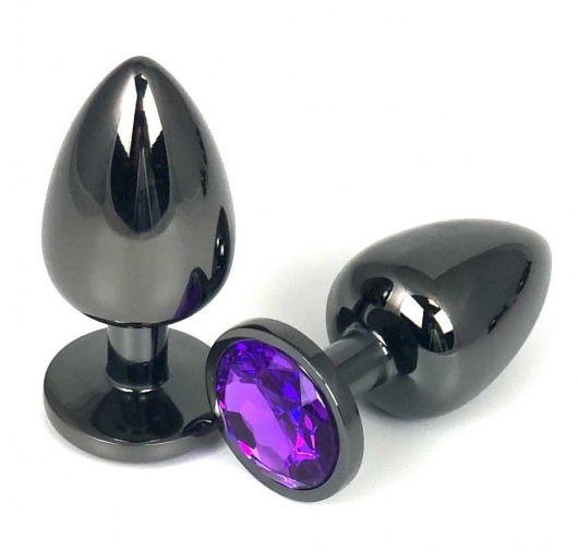 Черная металлическая анальная пробка с фиолетовым стразом - 6,5 см. - Vandersex - купить с доставкой в Москве