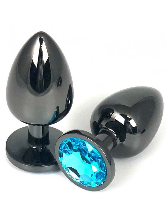 Черная металлическая анальная пробка с голубым стразом - 6,5 см. - Vandersex - купить с доставкой в Москве