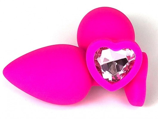 Розовая силиконовая пробка с нежно-розовым кристаллом-сердцем - 8 см. - Vandersex - купить с доставкой в Москве