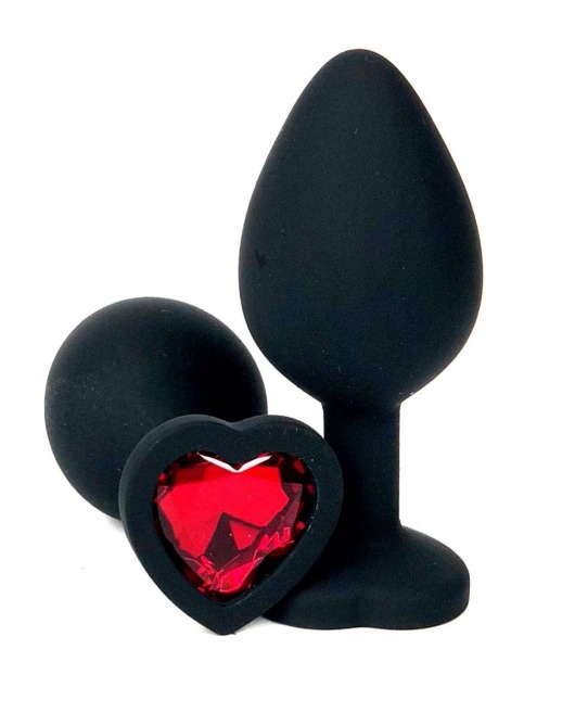 Черная силиконовая пробка с красным кристаллом-сердцем - 8 см. - Vandersex - купить с доставкой в Москве
