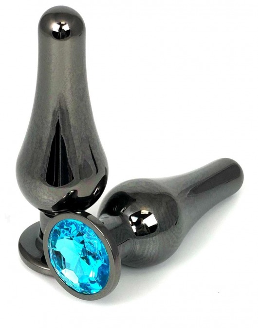 Черная удлиненная анальная пробка с голубым кристаллом - 11,5 см. - Vandersex - купить с доставкой в Москве