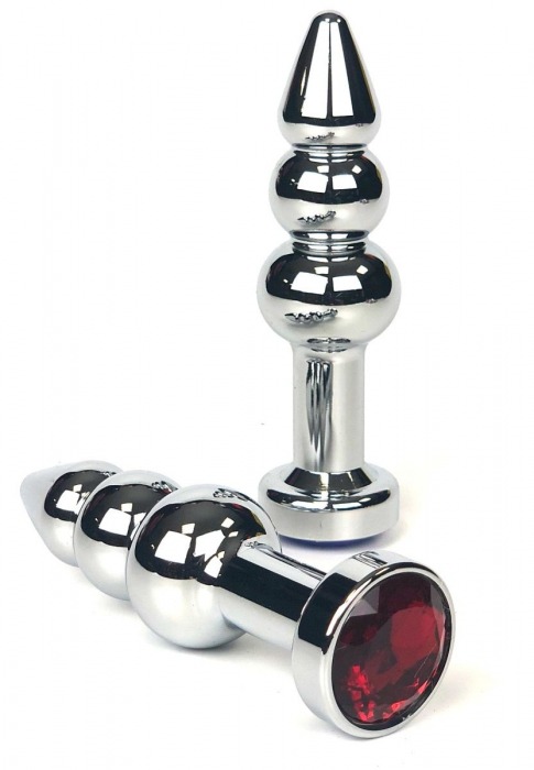 Серебристая анальная ёлочка с красным кристаллом - 11 см. - Vandersex - купить с доставкой в Москве