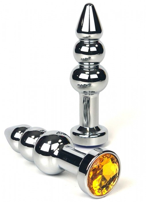 Серебристая анальная пробка-ёлочка с оранжевым кристаллом - 11 см. - Vandersex - купить с доставкой в Москве