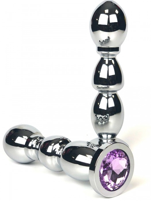 Серебристая анальная пробка-ёлочка с сиреневым кристаллом - 12,5 см. - Vandersex - купить с доставкой в Москве