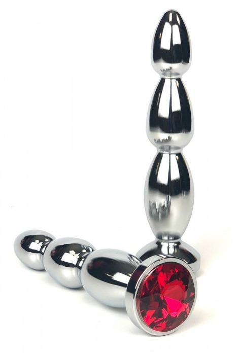 Серебристая анальная пробка-ёлочка с красным кристаллом - 12 см. - Vandersex - купить с доставкой в Москве