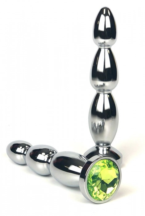 Серебристая анальная пробка-ёлочка с лаймовым кристаллом - 12 см. - Vandersex - купить с доставкой в Москве