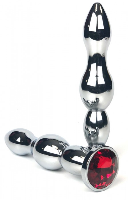 Серебристая удлиненная анальная пробка-ёлочка с красным кристаллом - 12 см. - Vandersex - купить с доставкой в Москве