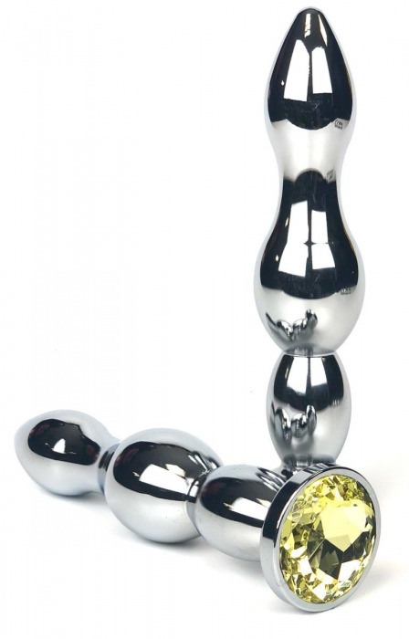Серебристая металлическая анальная пробка-ёлочка с желтым кристаллом - 12 см. - Vandersex - купить с доставкой в Москве