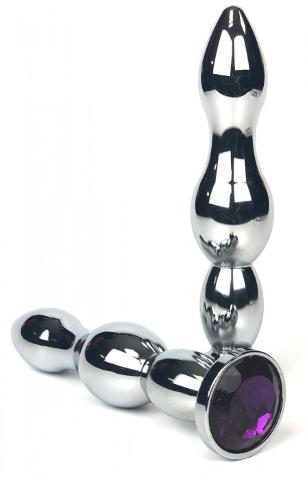 Серебристая коническая анальная пробка-ёлочка с фиолетовым кристаллом - 12 см. - Vandersex - купить с доставкой в Москве