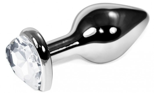 Серебристая анальная пробка с прозрачным кристаллом-сердцем - 9 см. - Vandersex - купить с доставкой в Москве