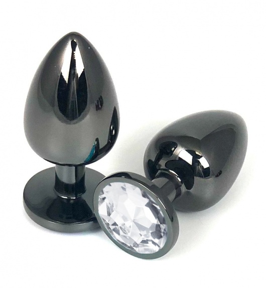 Черная металлическая анальная пробка с прозрачным стразом - 9 см. - Vandersex - купить с доставкой в Москве