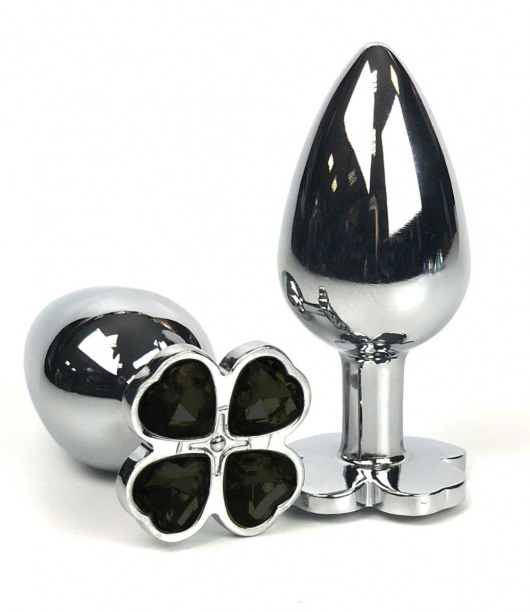 Серебристая анальная втулка с клевером из черных кристаллов - 6,5 см. - Vandersex - купить с доставкой в Москве