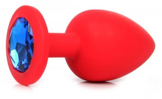 Красная силиконовая анальная пробка с синим стразом - 9,2 см. - Vandersex - купить с доставкой в Москве