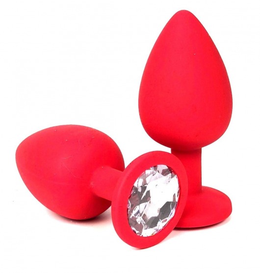 Красная силиконовая анальная пробка с прозрачным стразом - 6,8 см. - Vandersex - купить с доставкой в Москве