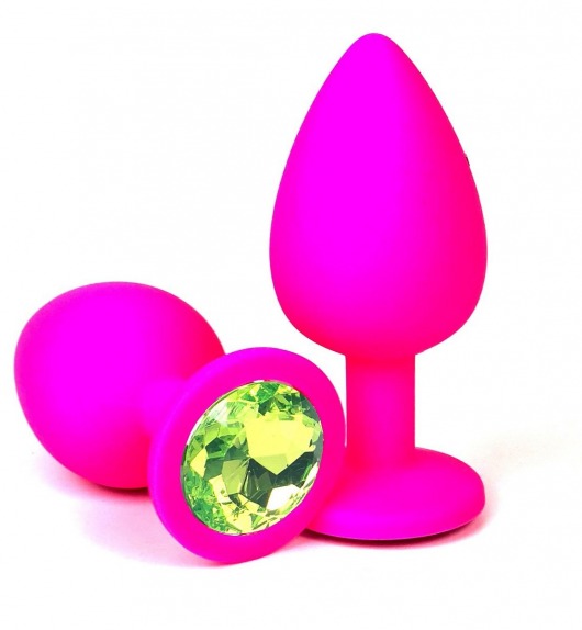 Розовая силиконовая пробка с лаймовым кристаллом - 6,8 см. - Vandersex - купить с доставкой в Москве