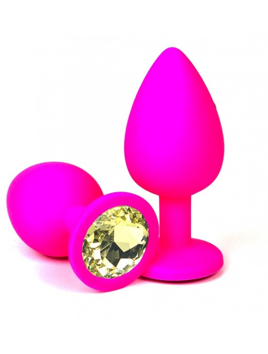 Розовая силиконовая анальная пробка с желтым стразом - 9,2 см. - Vandersex - купить с доставкой в Москве