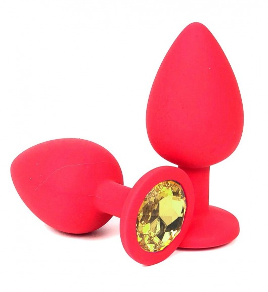 Красная силиконовая анальная пробка с желтым стразом - 9,2 см. - Vandersex - купить с доставкой в Москве