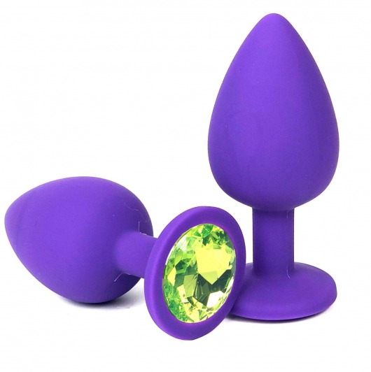 Фиолетовая анальная пробка с лаймовым стразом - 9,2 см. - Vandersex - купить с доставкой в Москве