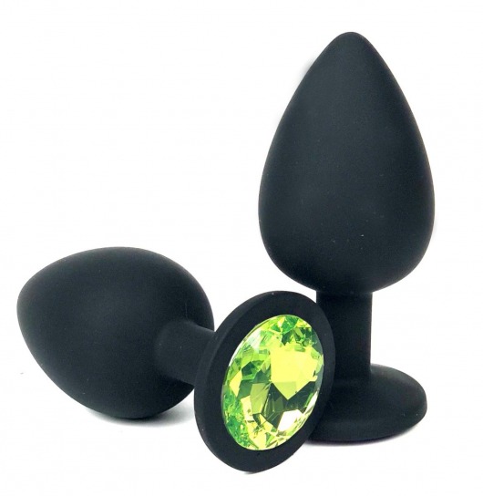 Черная силиконовая анальная пробка с лаймовым стразом - 8 см. - Vandersex - купить с доставкой в Москве