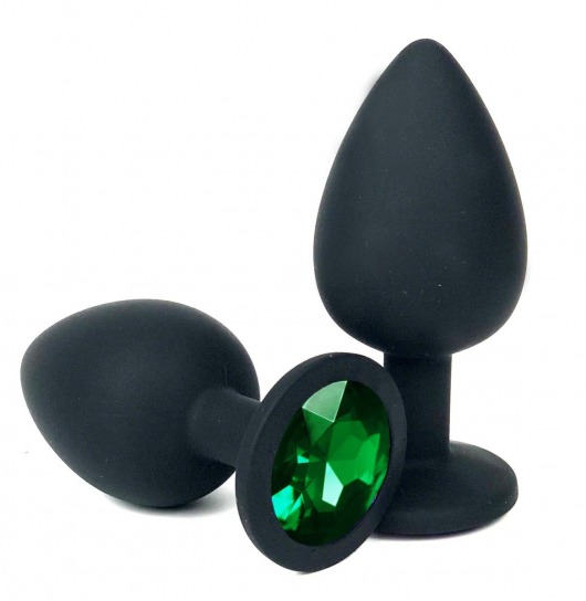 Черная силиконовая анальная пробка с зеленым стразом - 6,8 см. - Vandersex - купить с доставкой в Москве