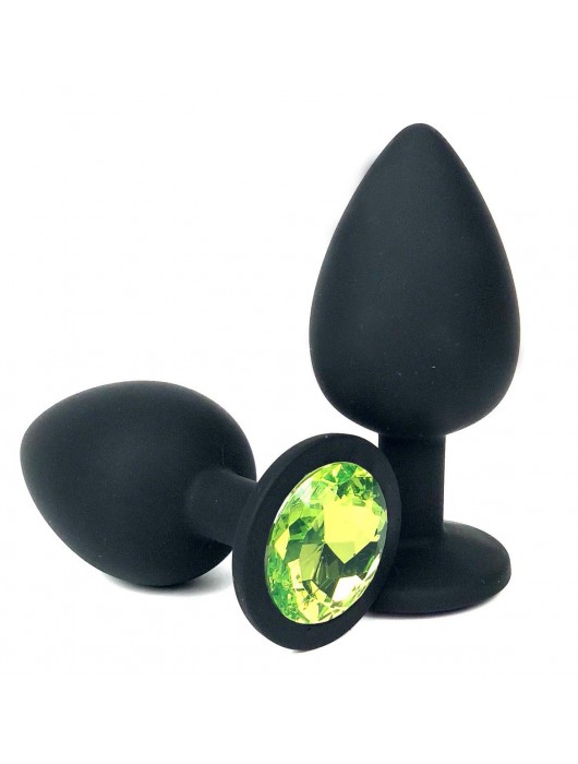 Черная анальная пробка с лаймовым стразом - 8 см. - Vandersex - купить с доставкой в Москве