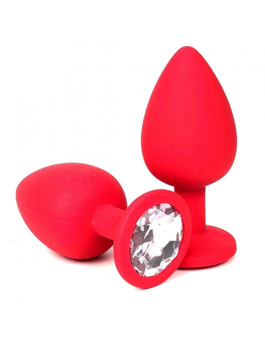 Красная силиконовая анальная пробка с прозрачным стразом - 8 см. - Vandersex - купить с доставкой в Москве