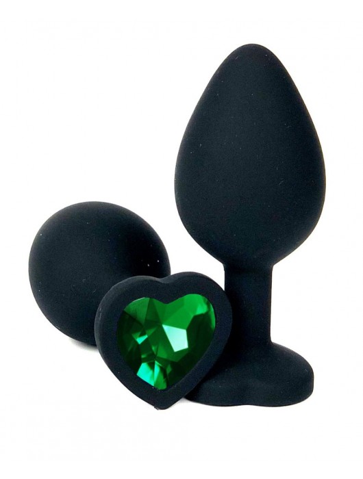 Черная силиконовая пробка с зеленым кристаллом-сердцем - 8,5 см. - Vandersex - купить с доставкой в Москве