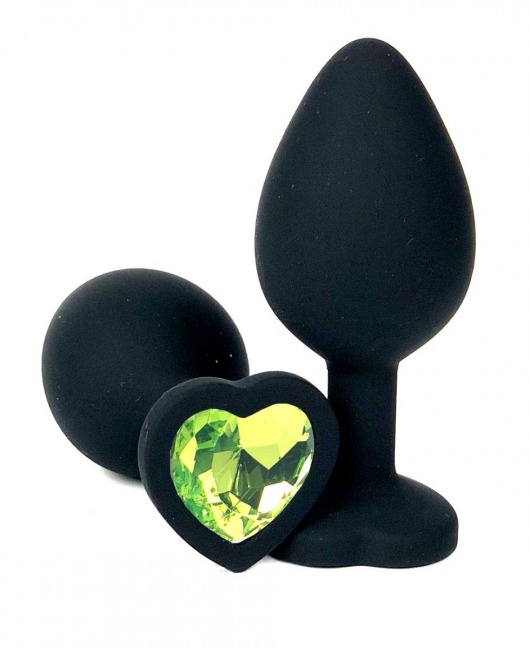 Черная силиконовая пробка с лаймовым кристаллом-сердцем - 8,5 см. - Vandersex - купить с доставкой в Москве