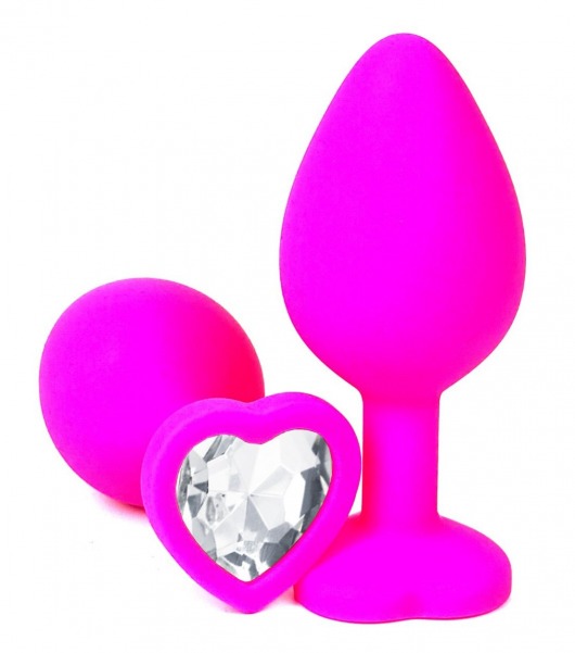 Розовая силиконовая пробка с прозрачным кристаллом-сердцем - 8 см. - Vandersex - купить с доставкой в Москве