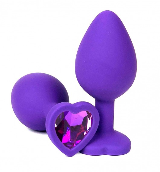Фиолетовая силиконовая анальная пробка с фиолетовым стразом-сердцем - 10,5 см. - Vandersex - купить с доставкой в Москве