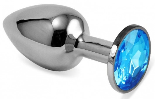 Серебристая гладкая анальная пробка с голубым кристаллом - 9 см. - Vandersex - купить с доставкой в Москве