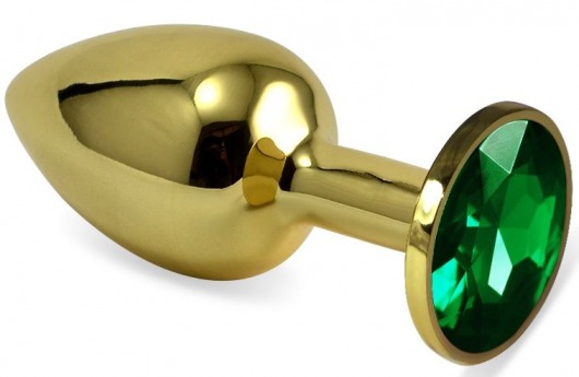 Золотистая анальная пробка с зеленым кристаллом - 5,5 см. - Vandersex - купить с доставкой в Москве