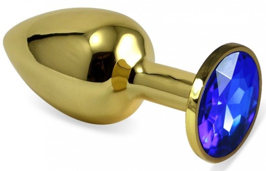 Золотистая анальная пробка с синим кристаллом - 5,5 см. - Vandersex - купить с доставкой в Москве