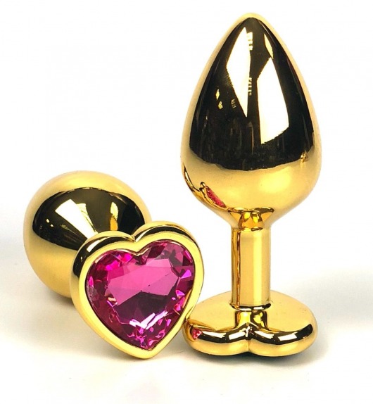 Золотистая анальная пробка с розовым кристаллом-сердцем - 6 см. - Vandersex - купить с доставкой в Москве