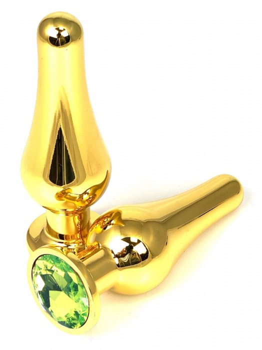 Золотистая удлиненная анальная пробка с лаймовым кристаллом - 10 см. - Vandersex - купить с доставкой в Москве