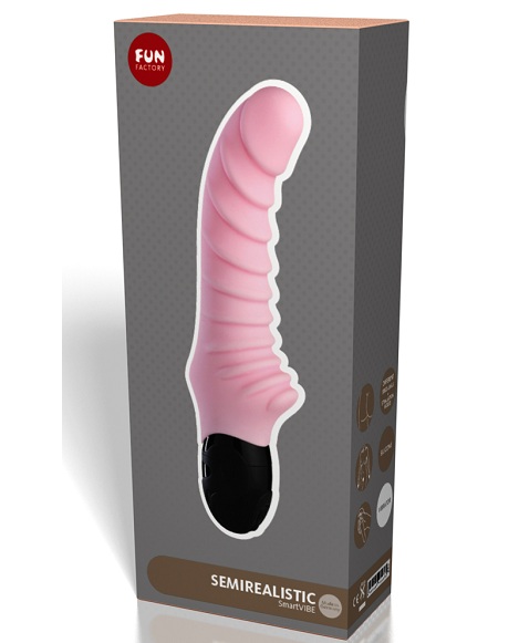 Розовый вибратор Semirealistic со складочками и загнутой головкой - 21,9 см. - Fun Factory