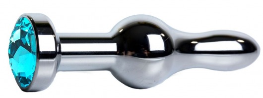 Серебристая каплевидная анальная пробка с голубым кристаллом - 10,5 см. - Vandersex - купить с доставкой в Москве